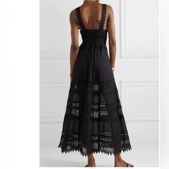 Charo Ruiz Ibiza Black Sophia Crocheted Lace panel Cotton-blend Voile Maxi Dress - Picture 3 of 4